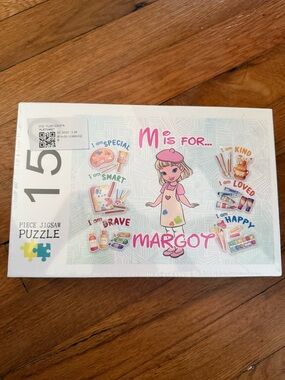 M is for Margot 15-Piece Kids Jigsaw Puzzle - Pink Accent